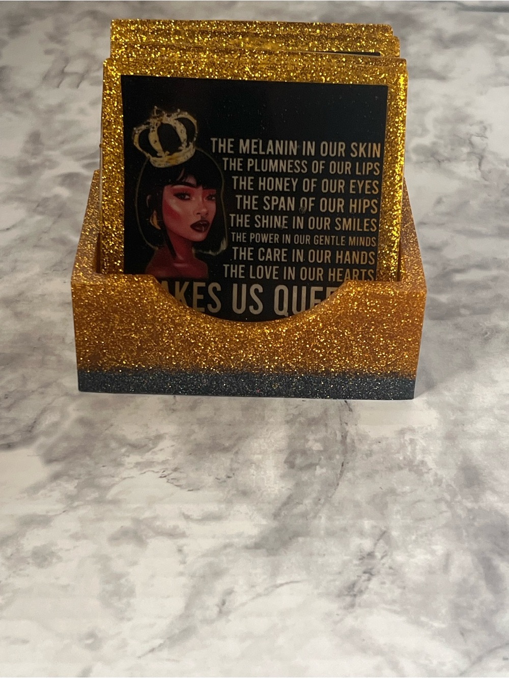 Gold Glitter Card Holder with Black Accent